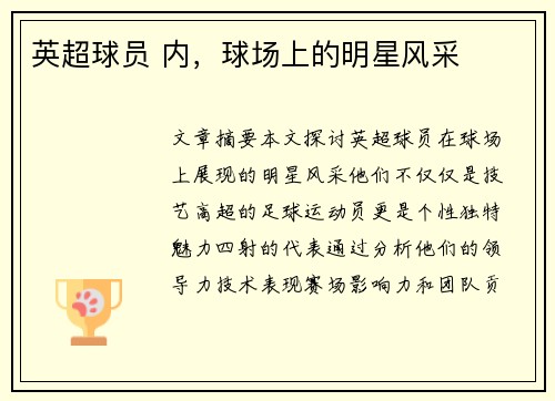 英超球员 内，球场上的明星风采